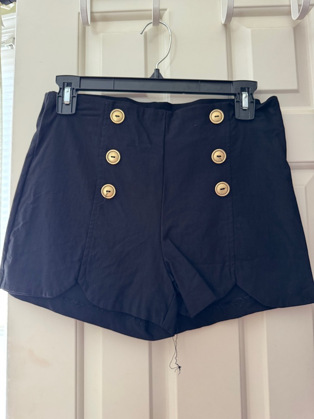 Charlotte Russe Black High-Waist Scalloped Hem Shorts with Gold Buttons